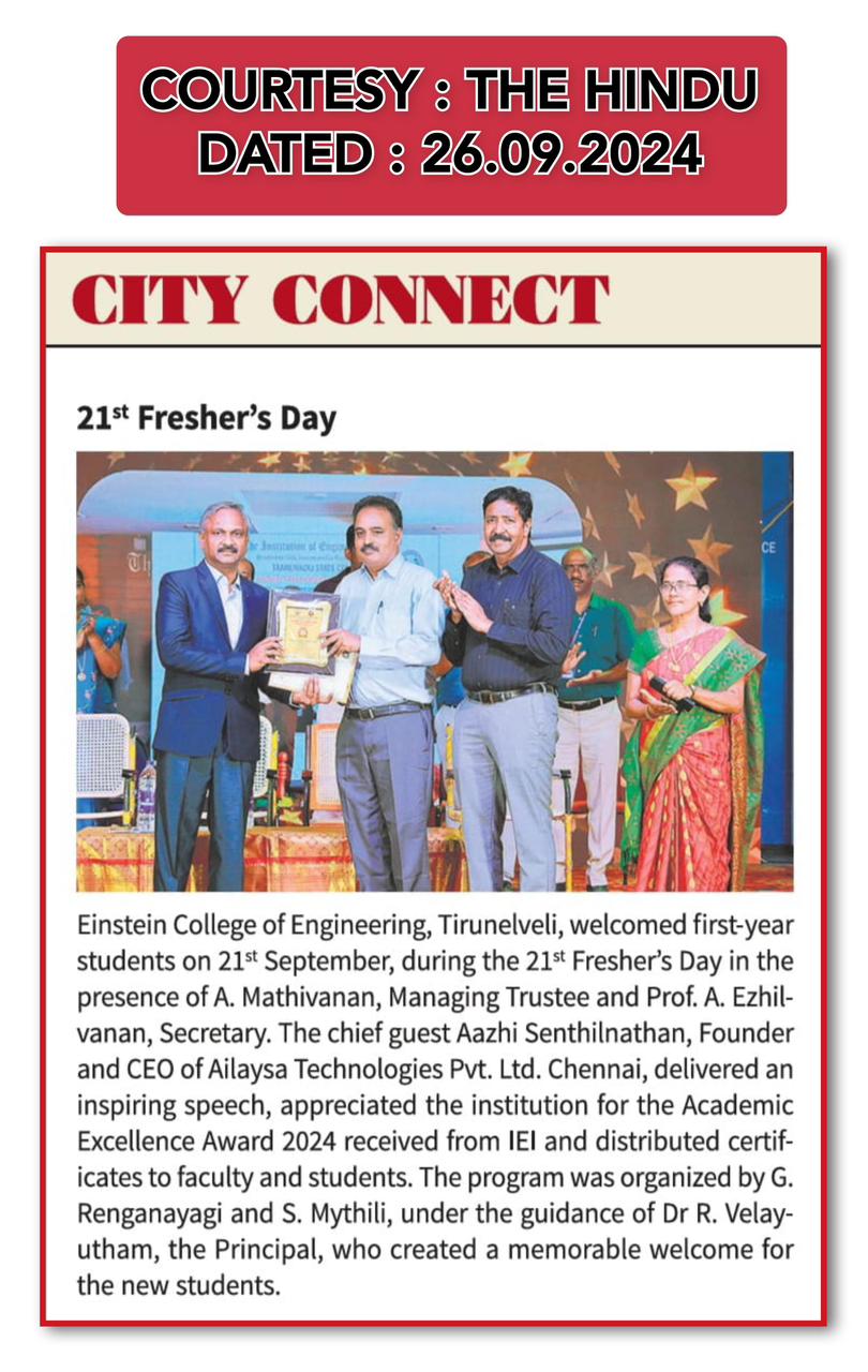 Fresher's Day News in "THE HINDU"